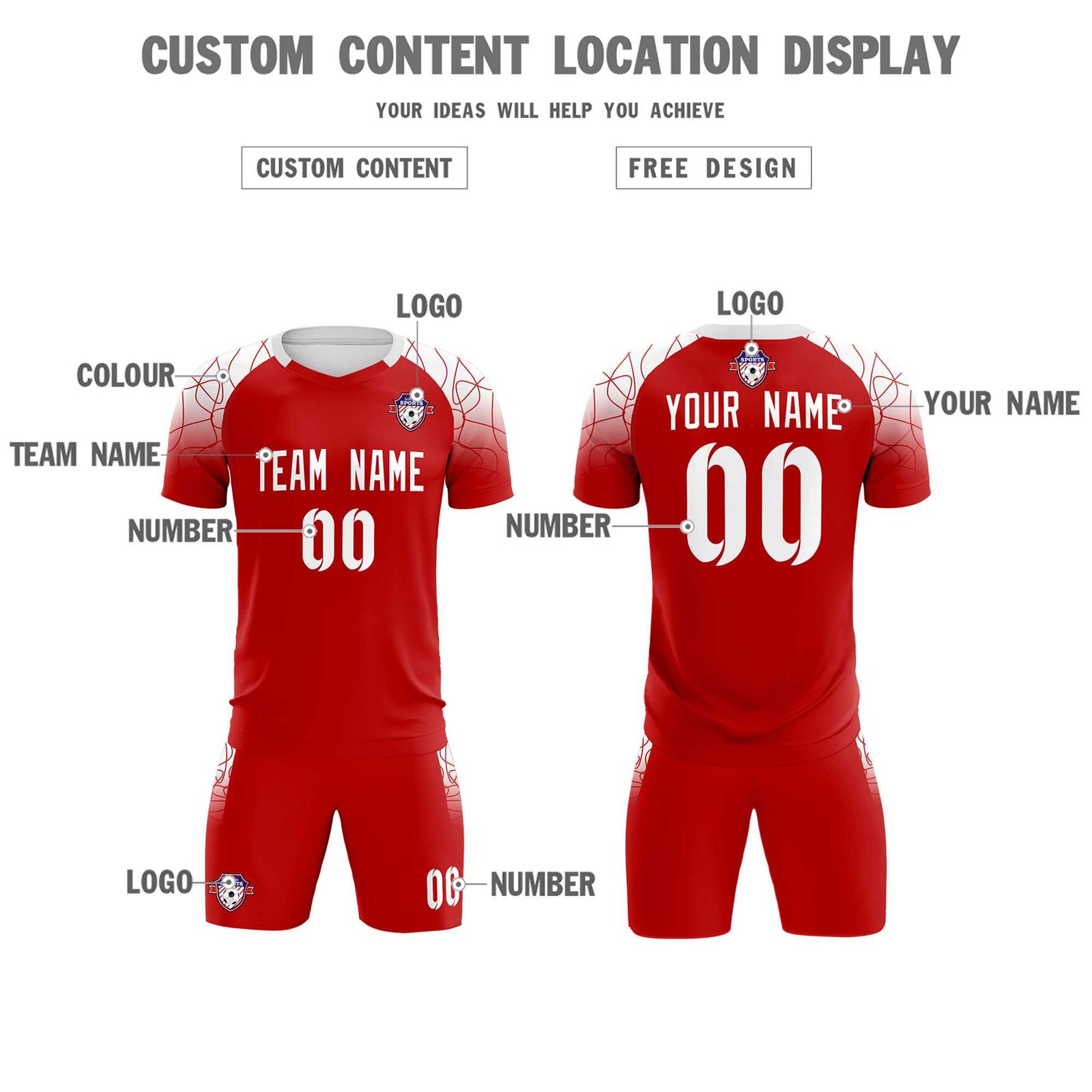 Custom Red Classic Soccer Training Sets Jersey For Adults/Kids