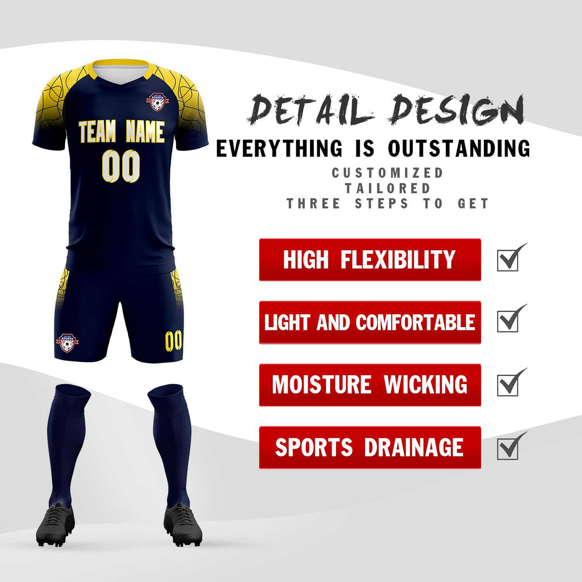 Custom Navy Classic Soccer Training Sets Jersey For Adults/Kids