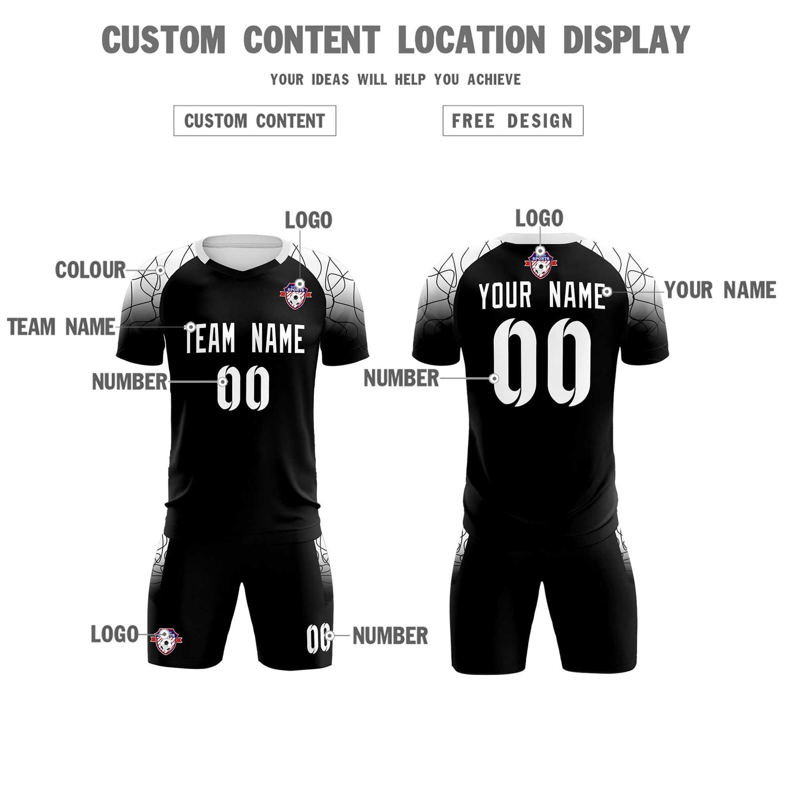 Custom Black Classic Soccer Training Sets Jersey For Adults/Kids