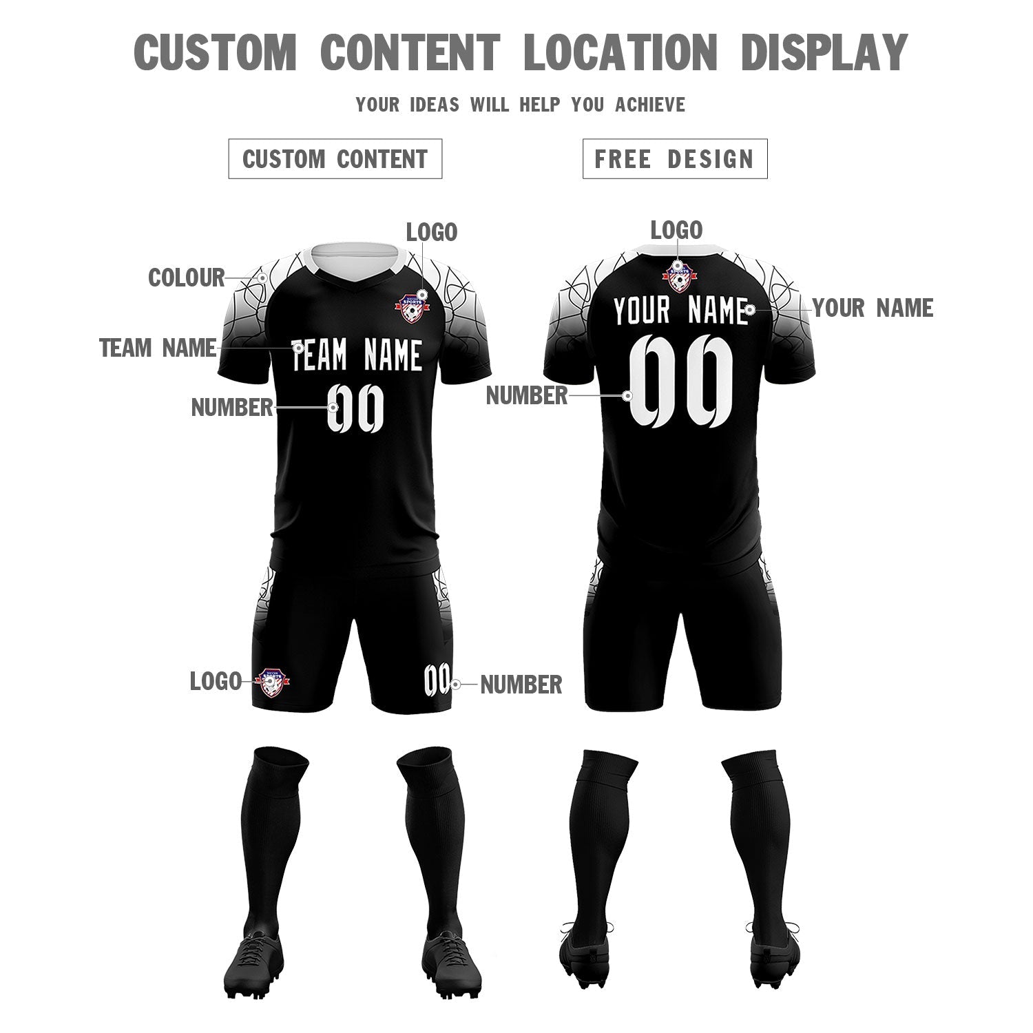 Custom Black Classic Soccer Training Sets Jersey For Adults/Kids
