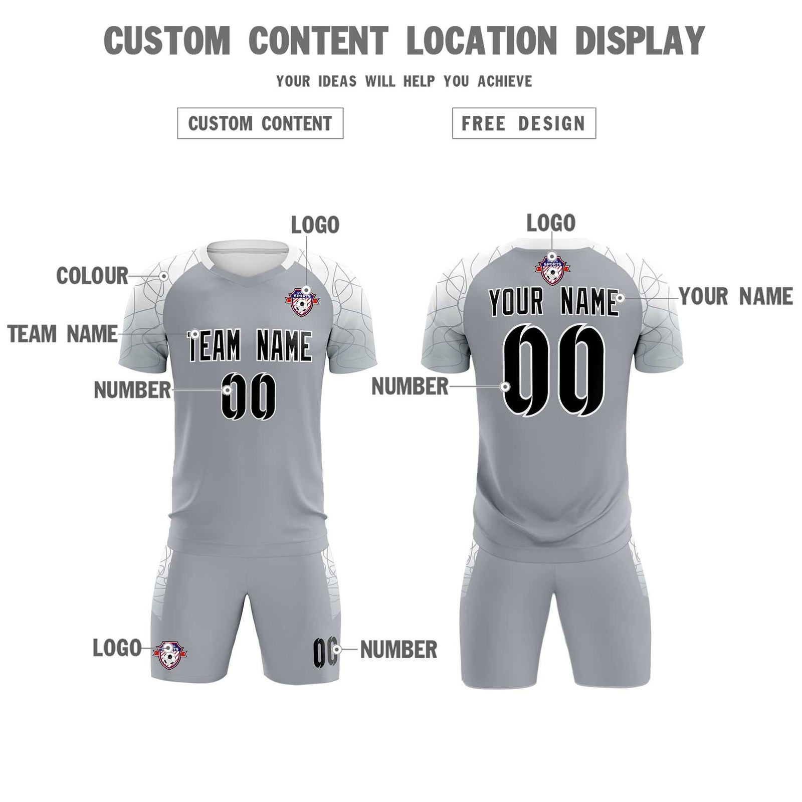 Custom Silver Classic Soccer Training Sets Jersey For Adults/Kids