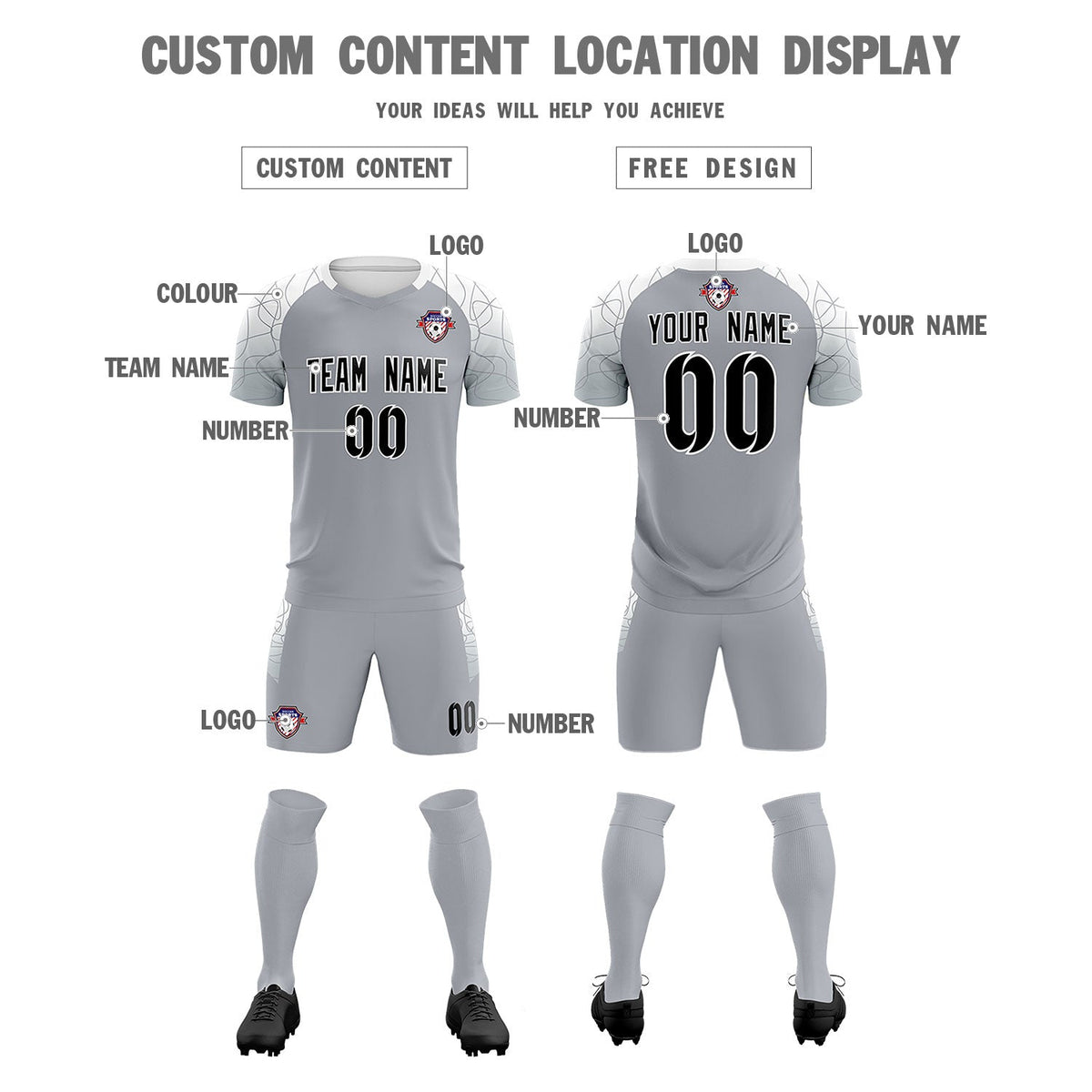Custom Silver Classic Soccer Training Sets Jersey For Adults/Kids