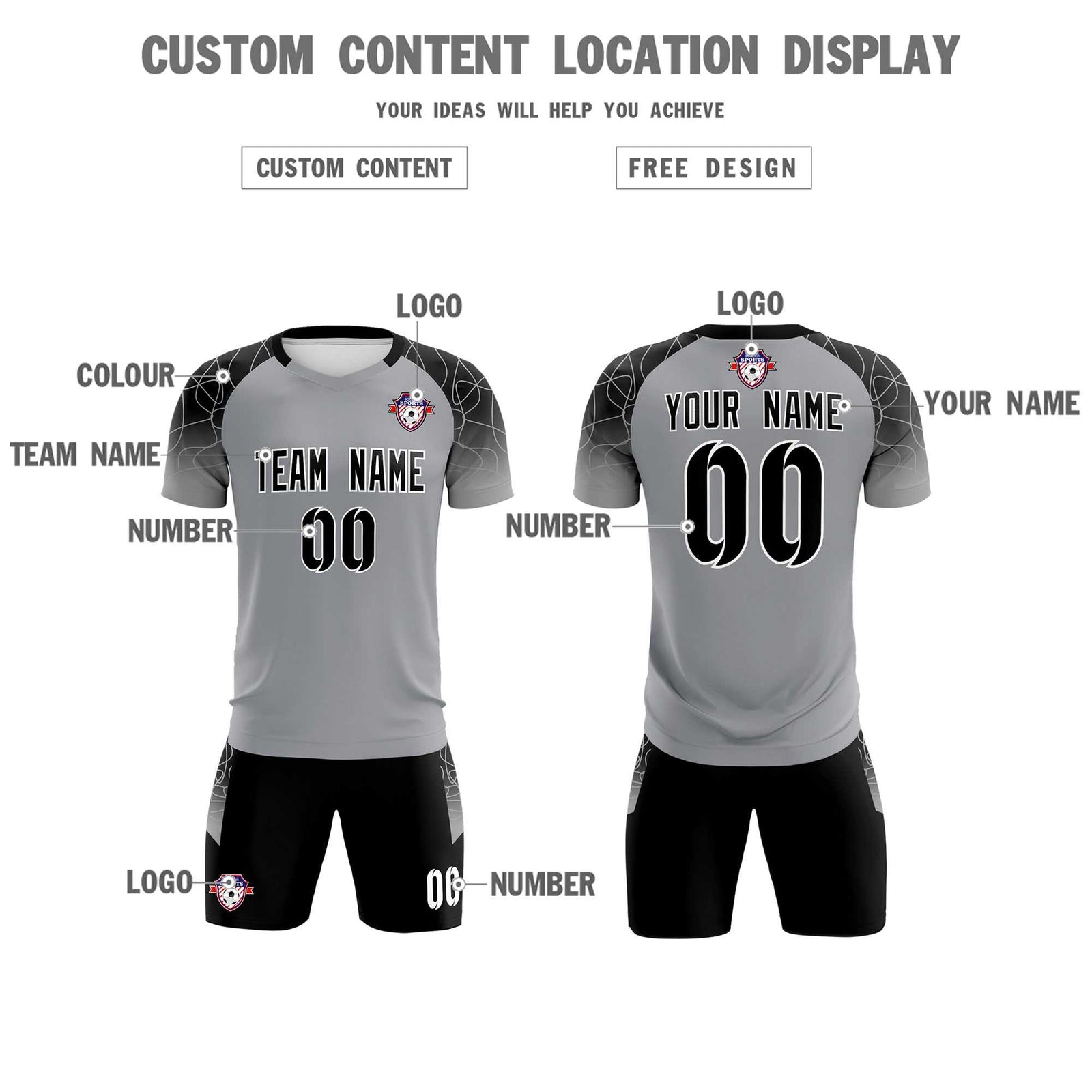 Custom Silver Classic Soccer Training Sets Jersey For Adults/Kids