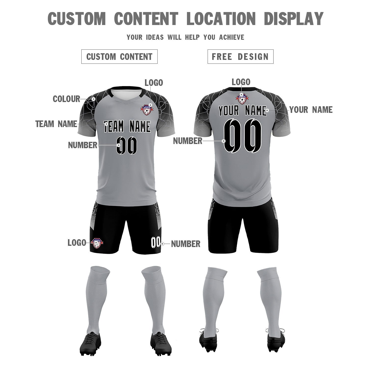Custom Silver Classic Soccer Training Sets Jersey For Adults/Kids