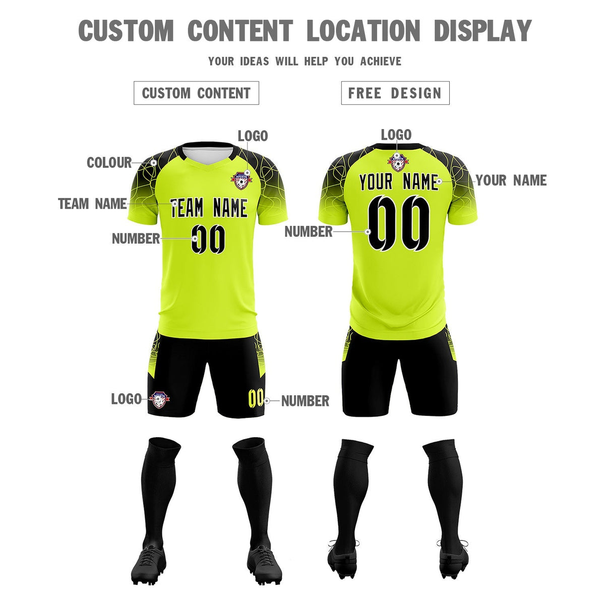 Custom Neon Green Classic Soccer Training Sets Jersey For Adults/Kids