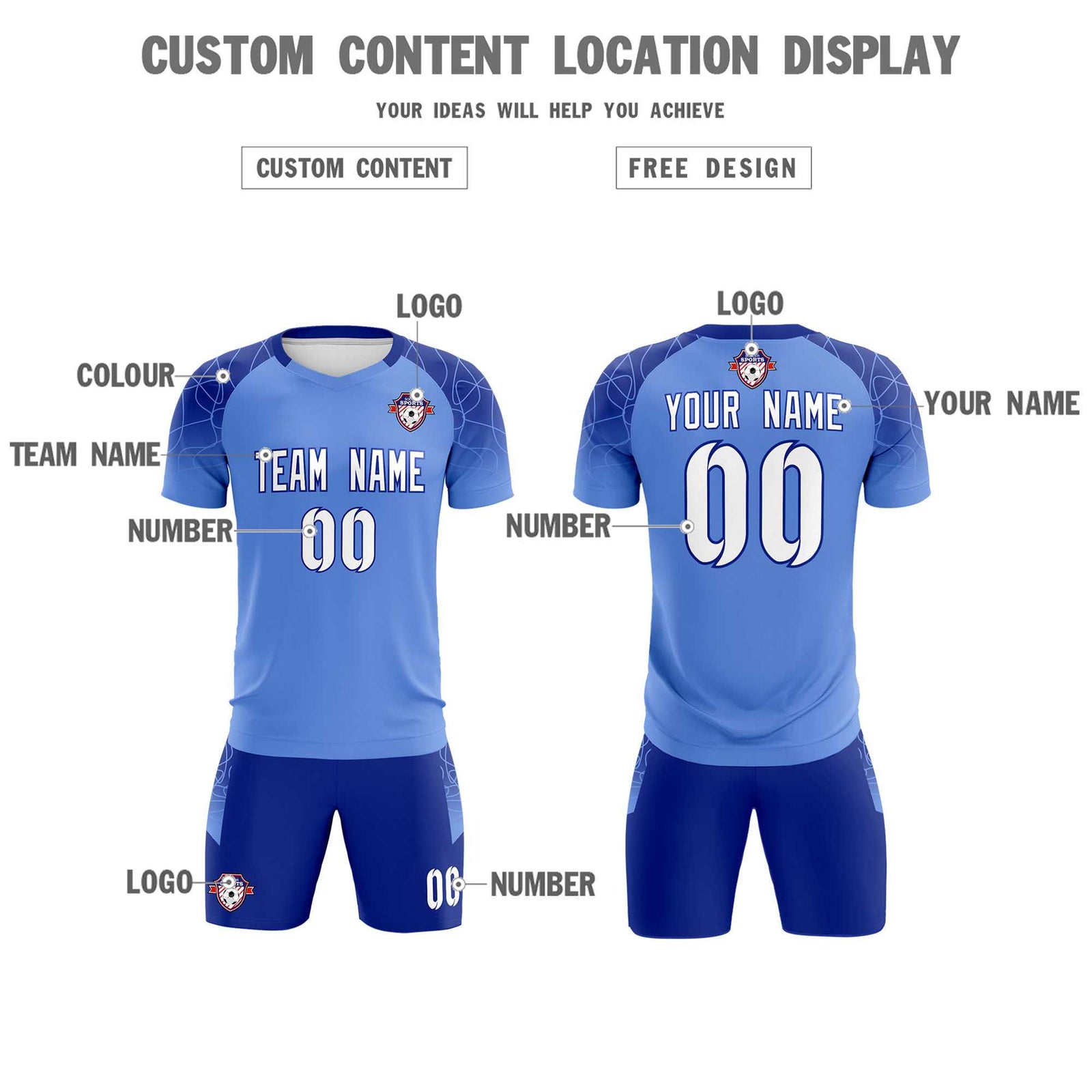 Custom Light Blue Classic Soccer Training Sets Jersey For Adults/Kids