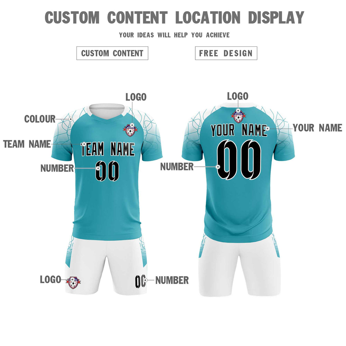Custom Aqua Classic Soccer Training Sets Jersey For Adults/Kids