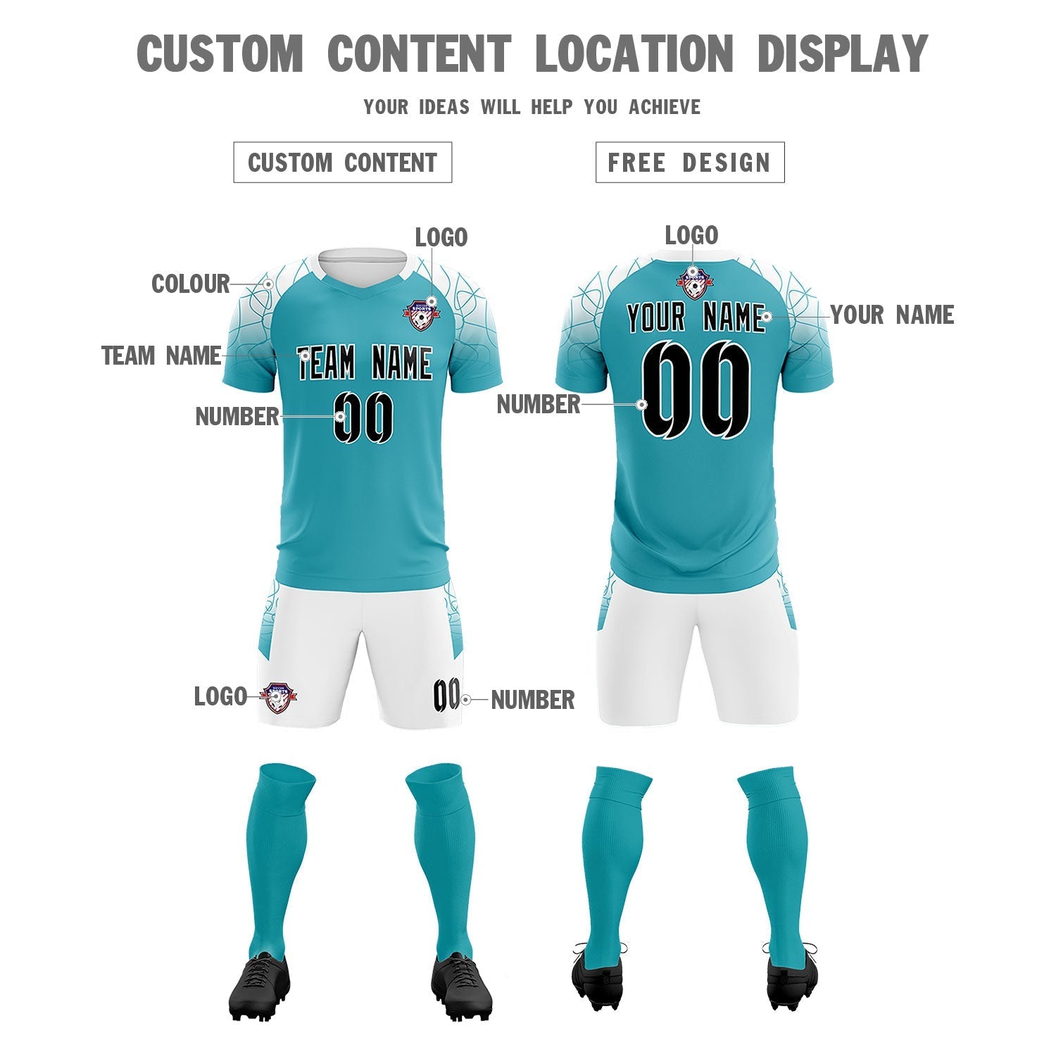 Custom Aqua Classic Soccer Training Sets Jersey For Adults/Kids