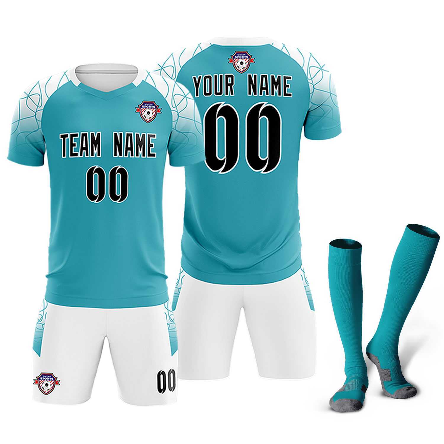 Custom Aqua Classic Soccer Training Sets Jersey For Adults/Kids