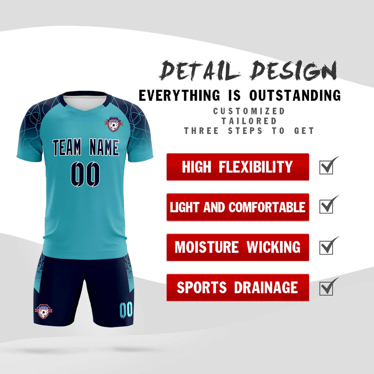 Custom Sky Blue Classic Soccer Training Sets Jersey For Adults/Kids