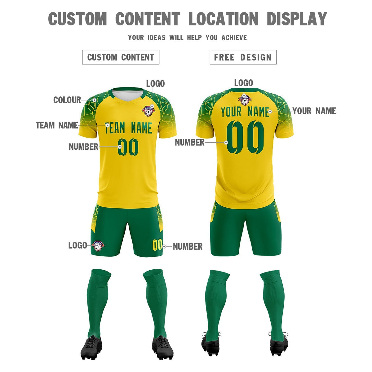 Custom Gold Classic Soccer Training Sets Jersey For Adults/Kids
