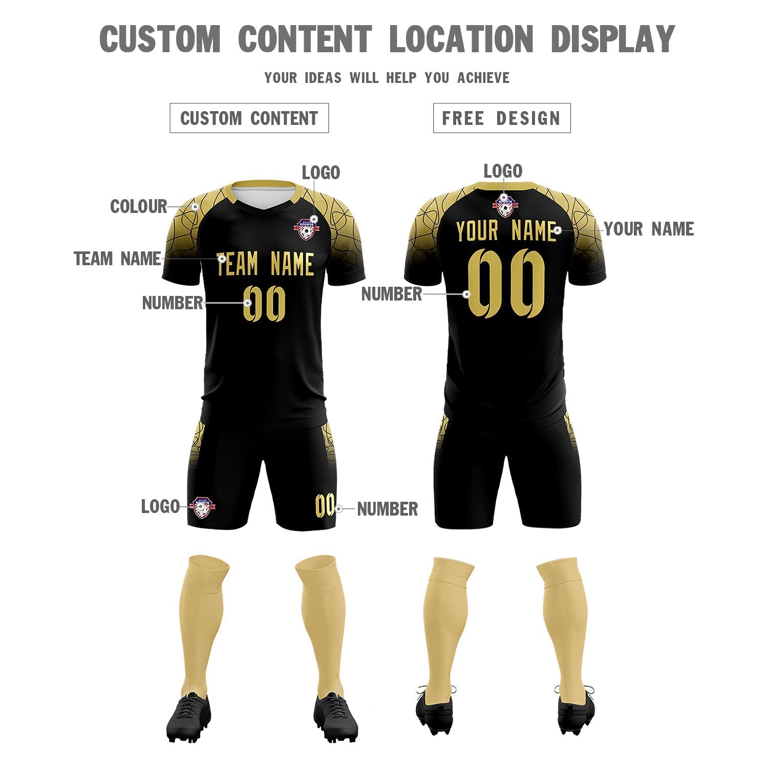 Custom Black Classic Soccer Training Sets Jersey For Adults/Kids