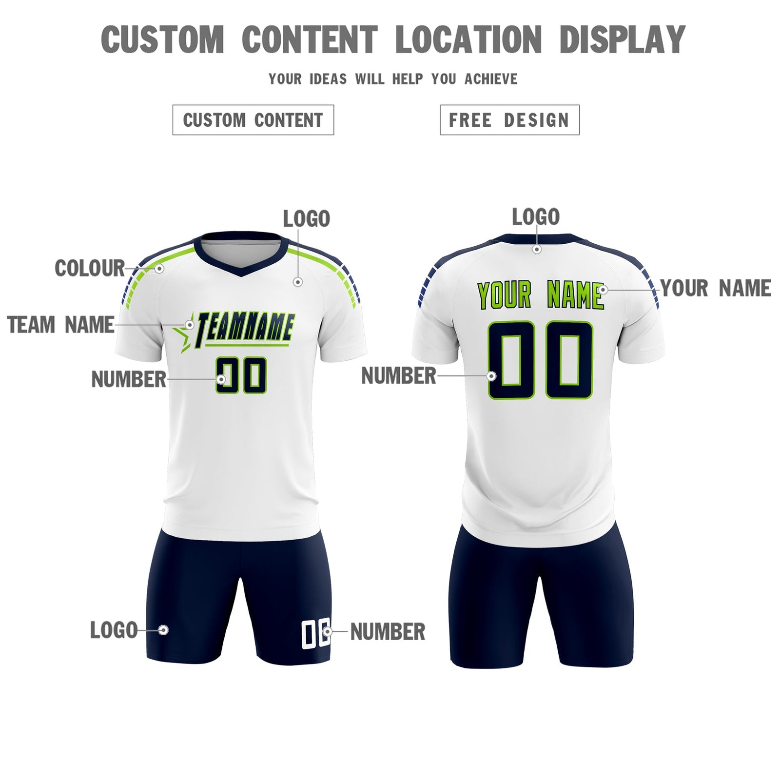 Custom White Raglan Shoulder Striped Soccer Tops/Sets Jersey