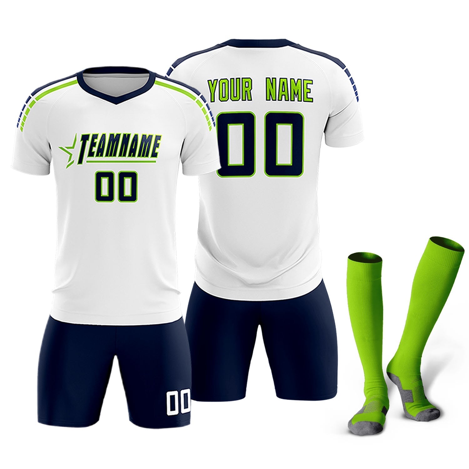 Custom White Raglan Shoulder Striped Soccer Tops/Sets Jersey
