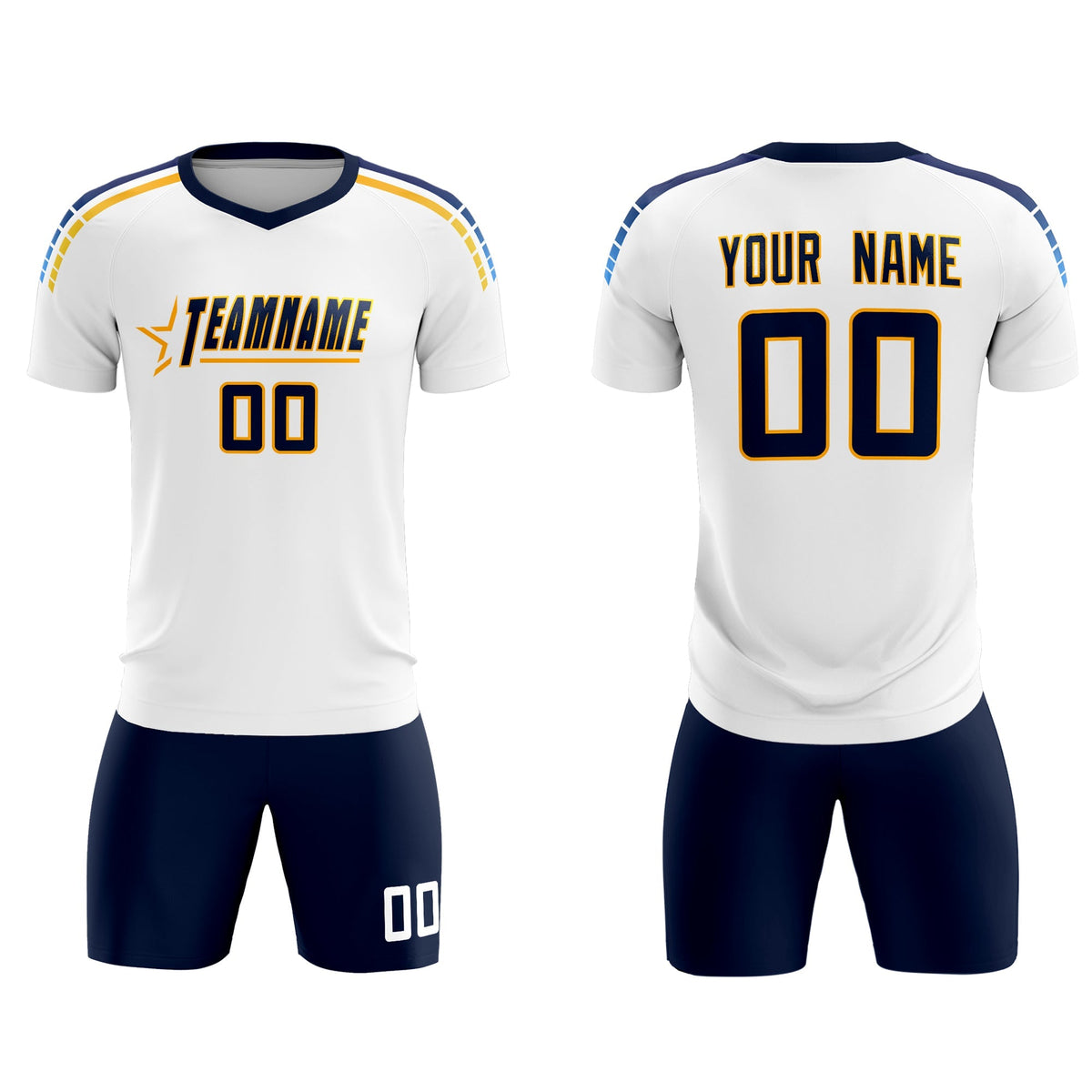 Custom White Raglan Shoulder Striped Soccer Tops/Sets Jersey