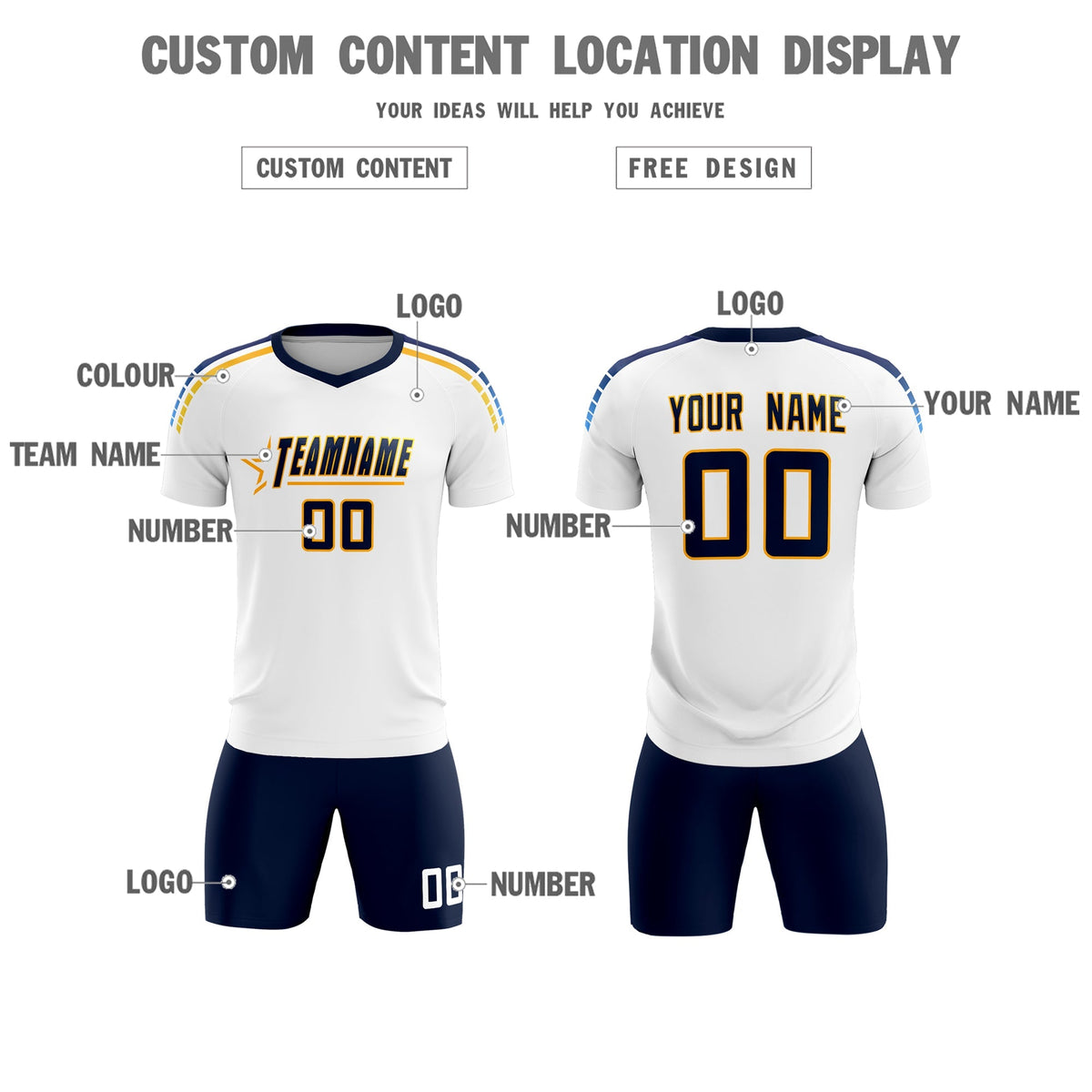 Custom White Raglan Shoulder Striped Soccer Tops/Sets Jersey