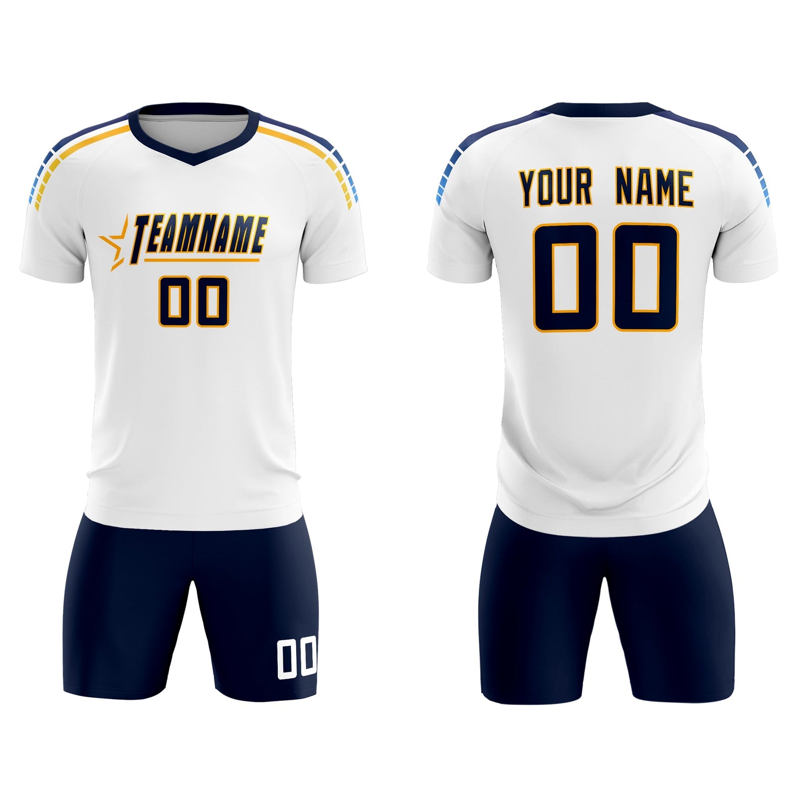 Custom White Raglan Shoulder Striped Soccer Tops/Sets Jersey