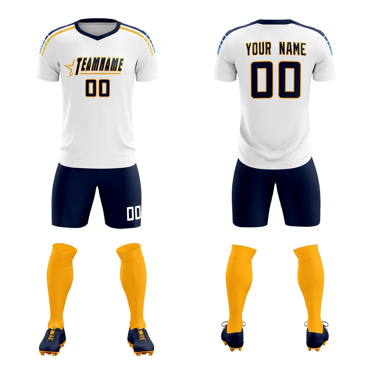 Custom White Raglan Shoulder Striped Soccer Tops/Sets Jersey