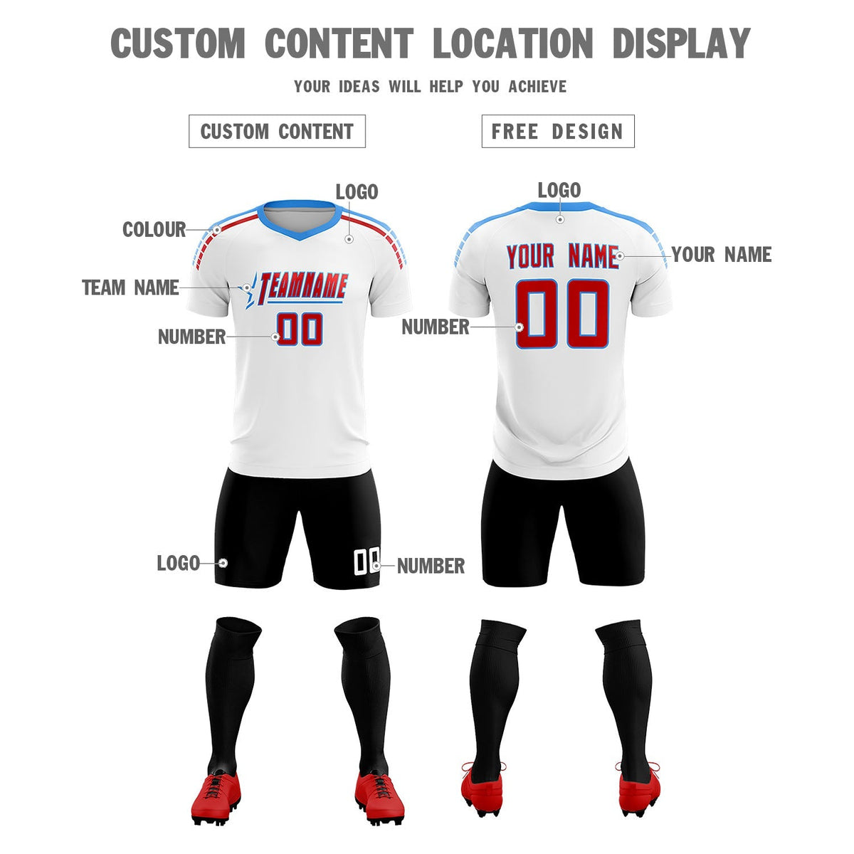 Custom White Raglan Shoulder Striped Soccer Tops/Sets Jersey