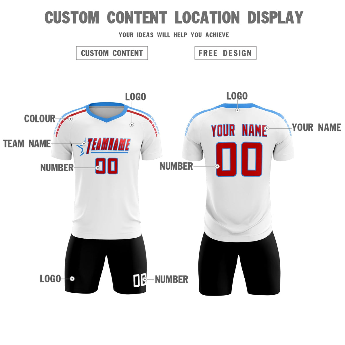 Custom White Raglan Shoulder Striped Soccer Tops/Sets Jersey