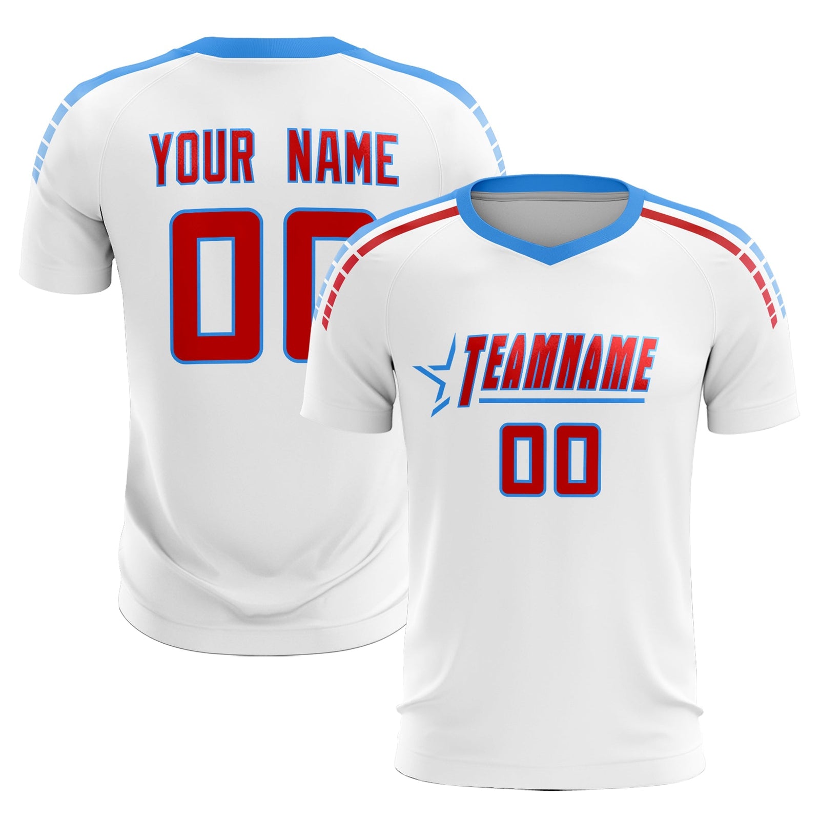 Custom White Raglan Shoulder Striped Soccer Tops/Sets Jersey