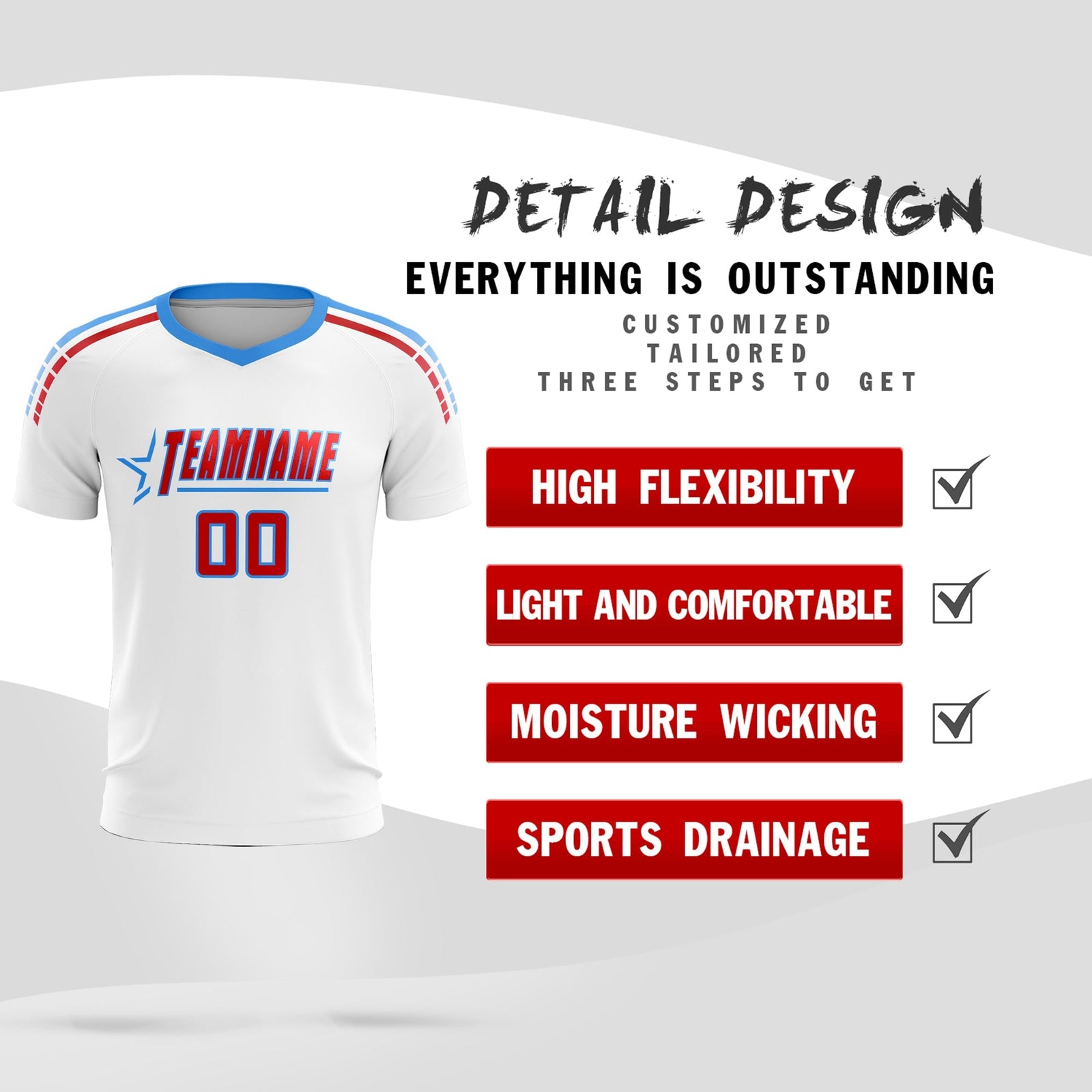 Custom White Raglan Shoulder Striped Soccer Tops/Sets Jersey