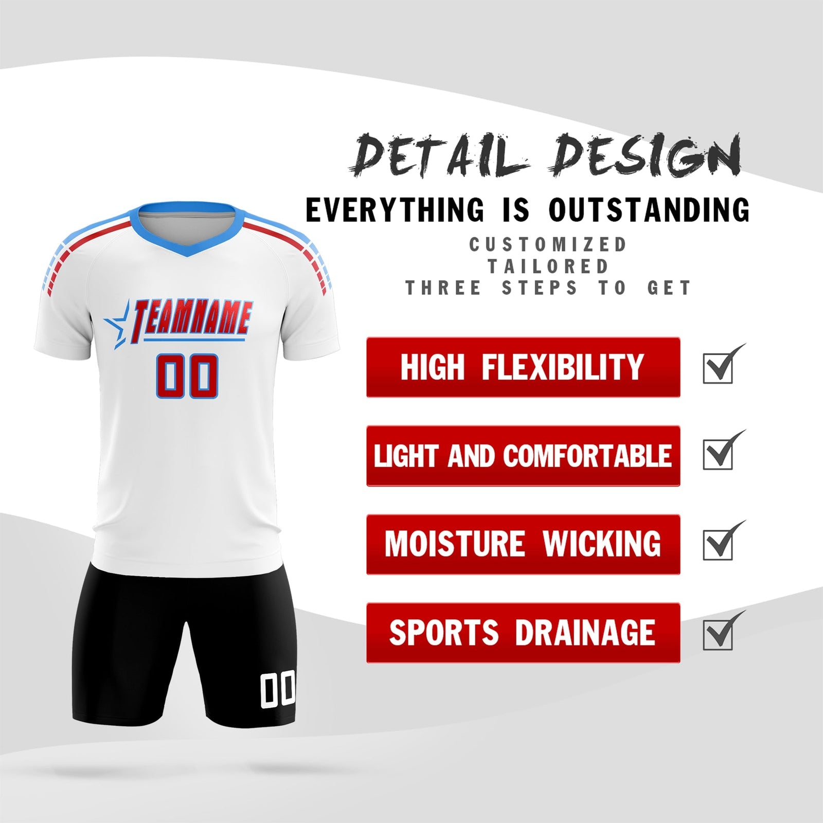 Custom White Raglan Shoulder Striped Soccer Tops/Sets Jersey
