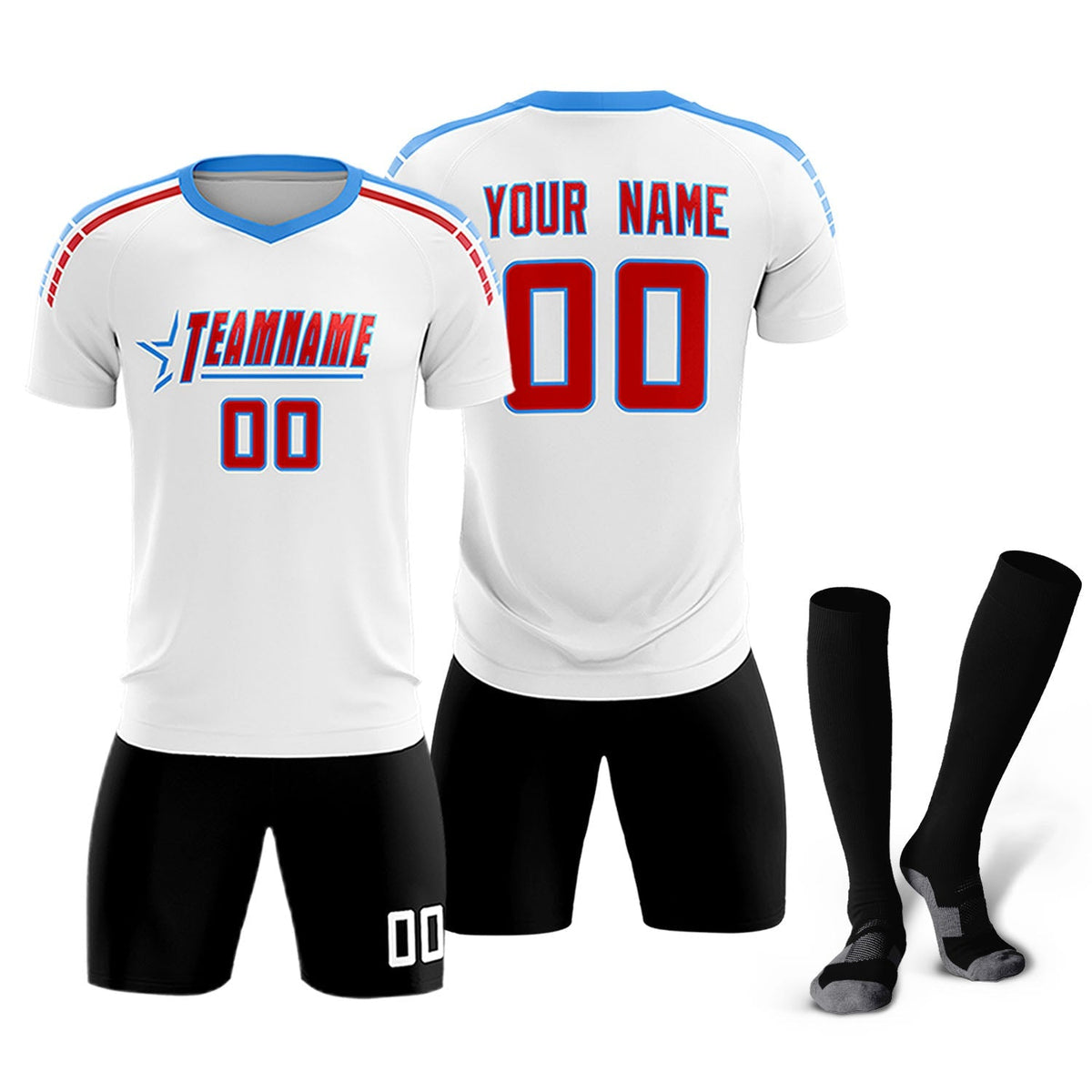 Custom White Raglan Shoulder Striped Soccer Tops/Sets Jersey