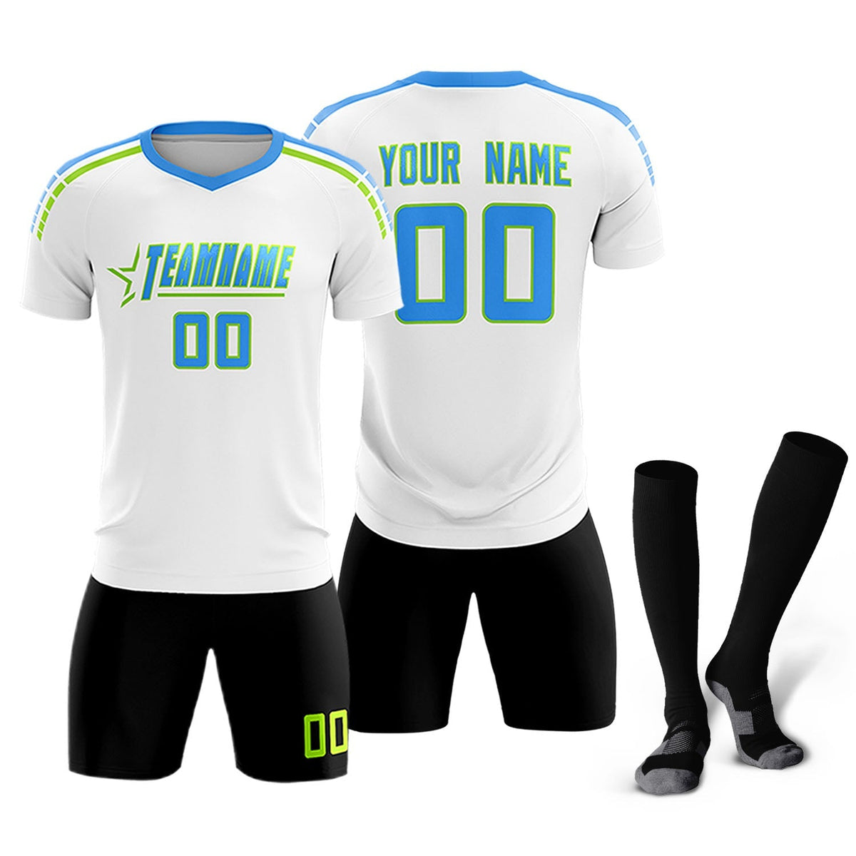 Custom White Raglan Shoulder Striped Soccer Tops/Sets Jersey