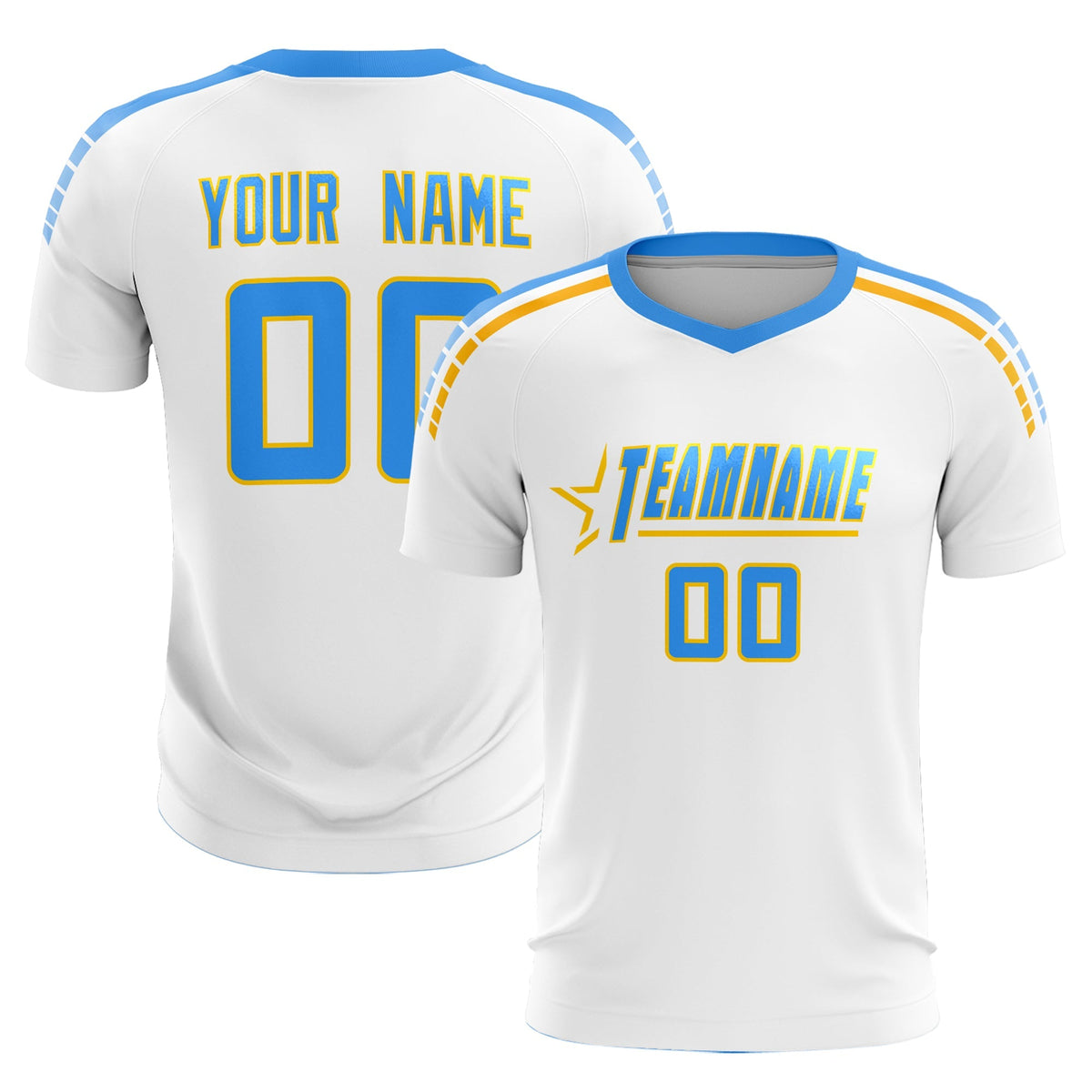 Custom White Raglan Shoulder Striped Soccer Tops/Sets Jersey