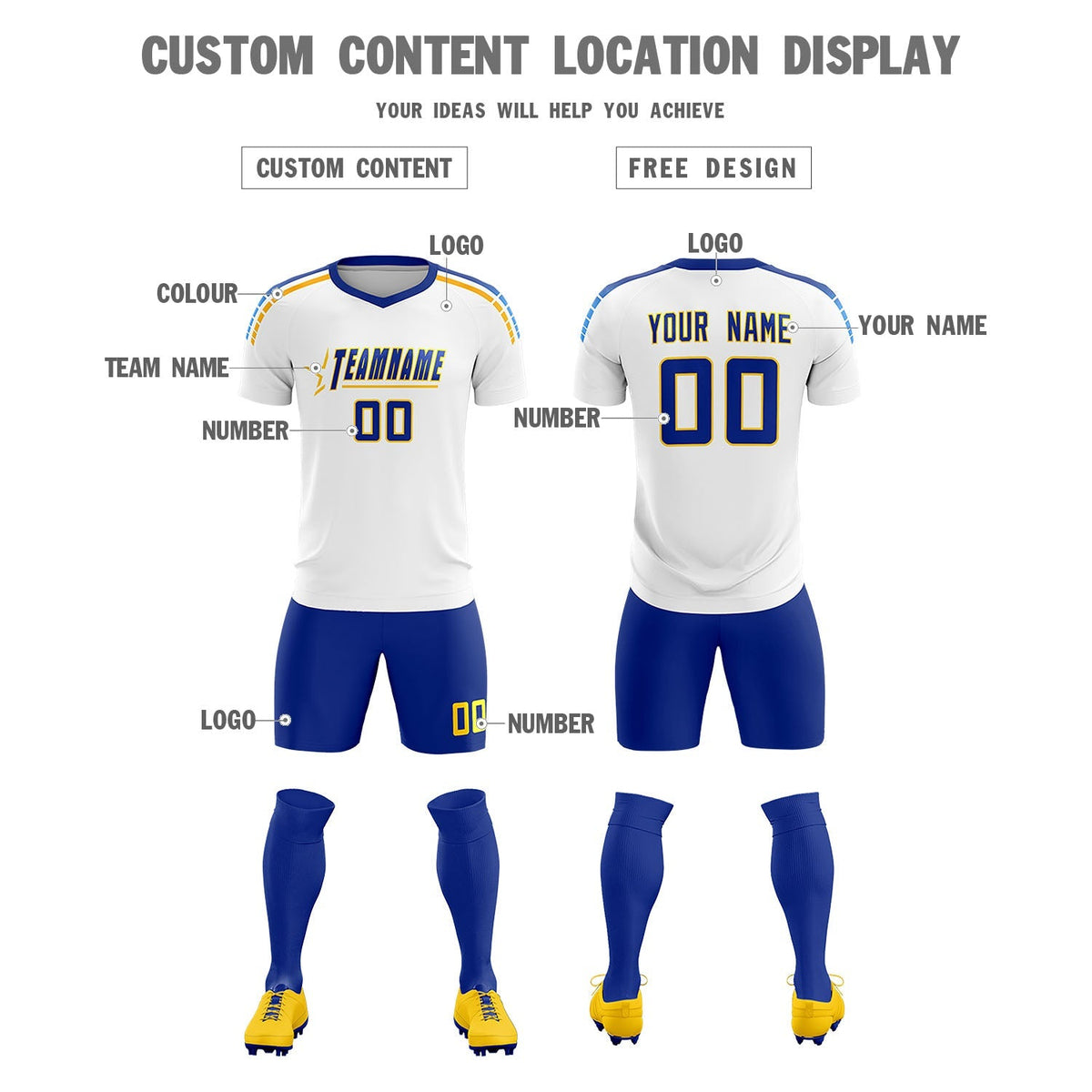 Custom White Raglan Shoulder Striped Soccer Tops/Sets Jersey