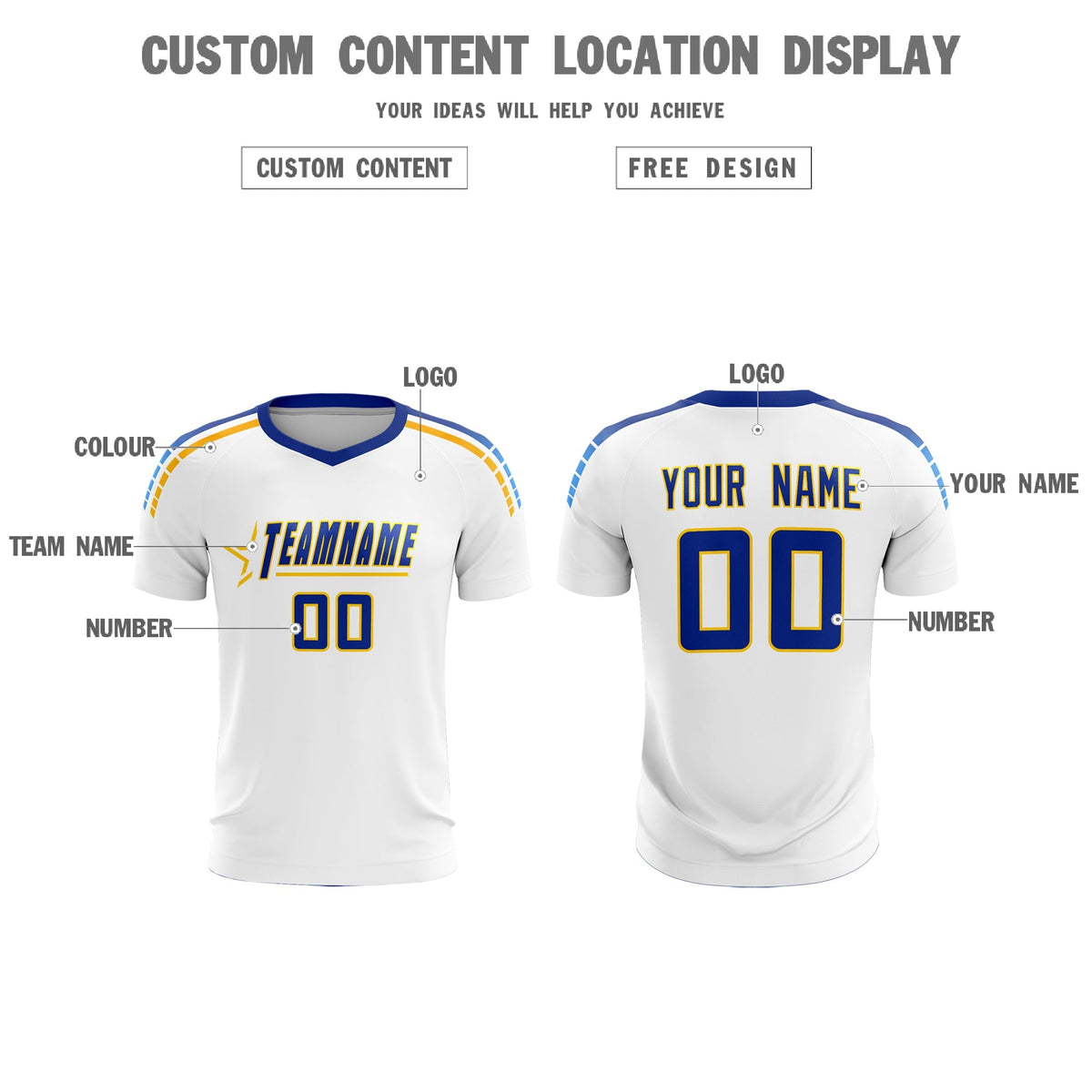 Custom White Raglan Shoulder Striped Soccer Tops/Sets Jersey