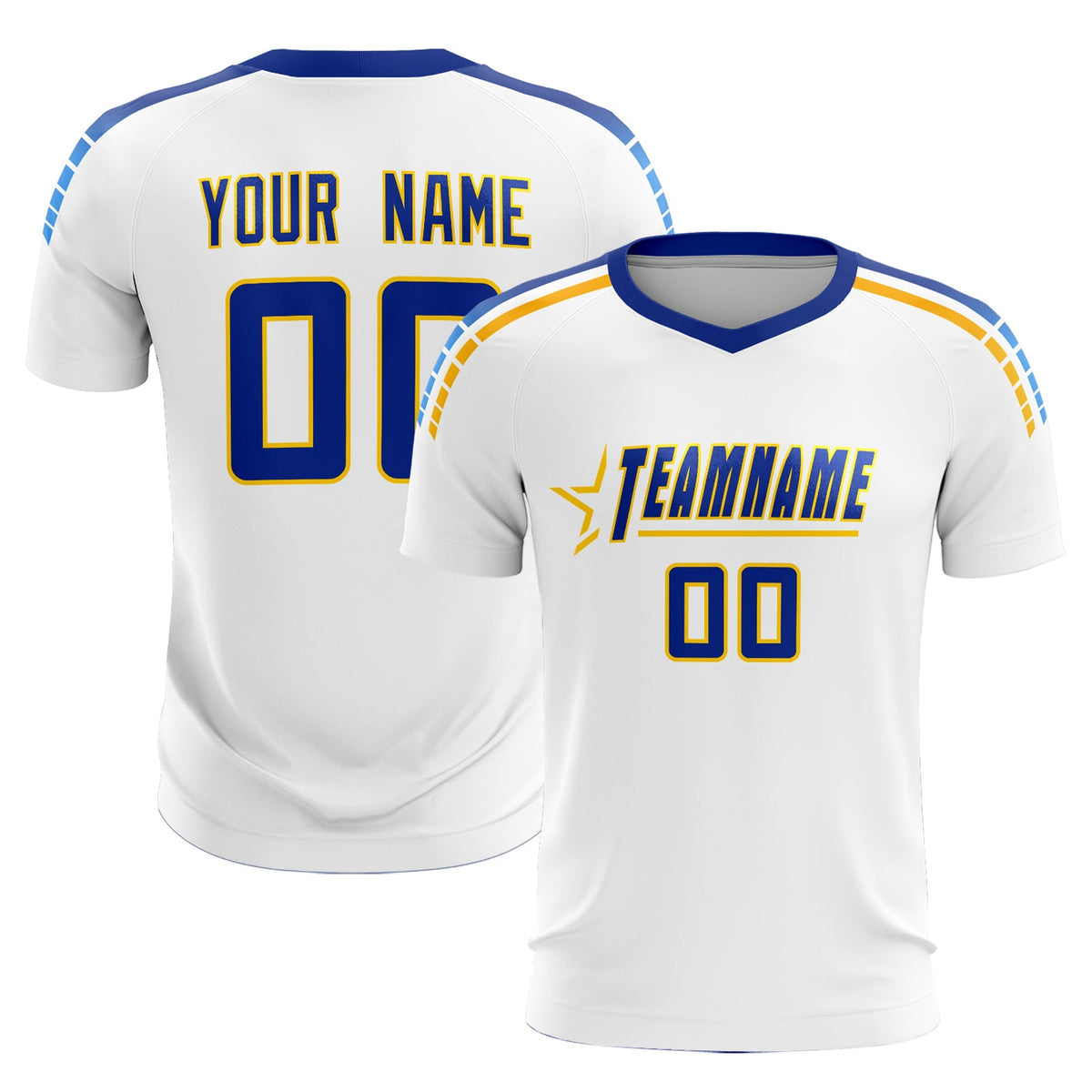 Custom White Raglan Shoulder Striped Soccer Tops/Sets Jersey