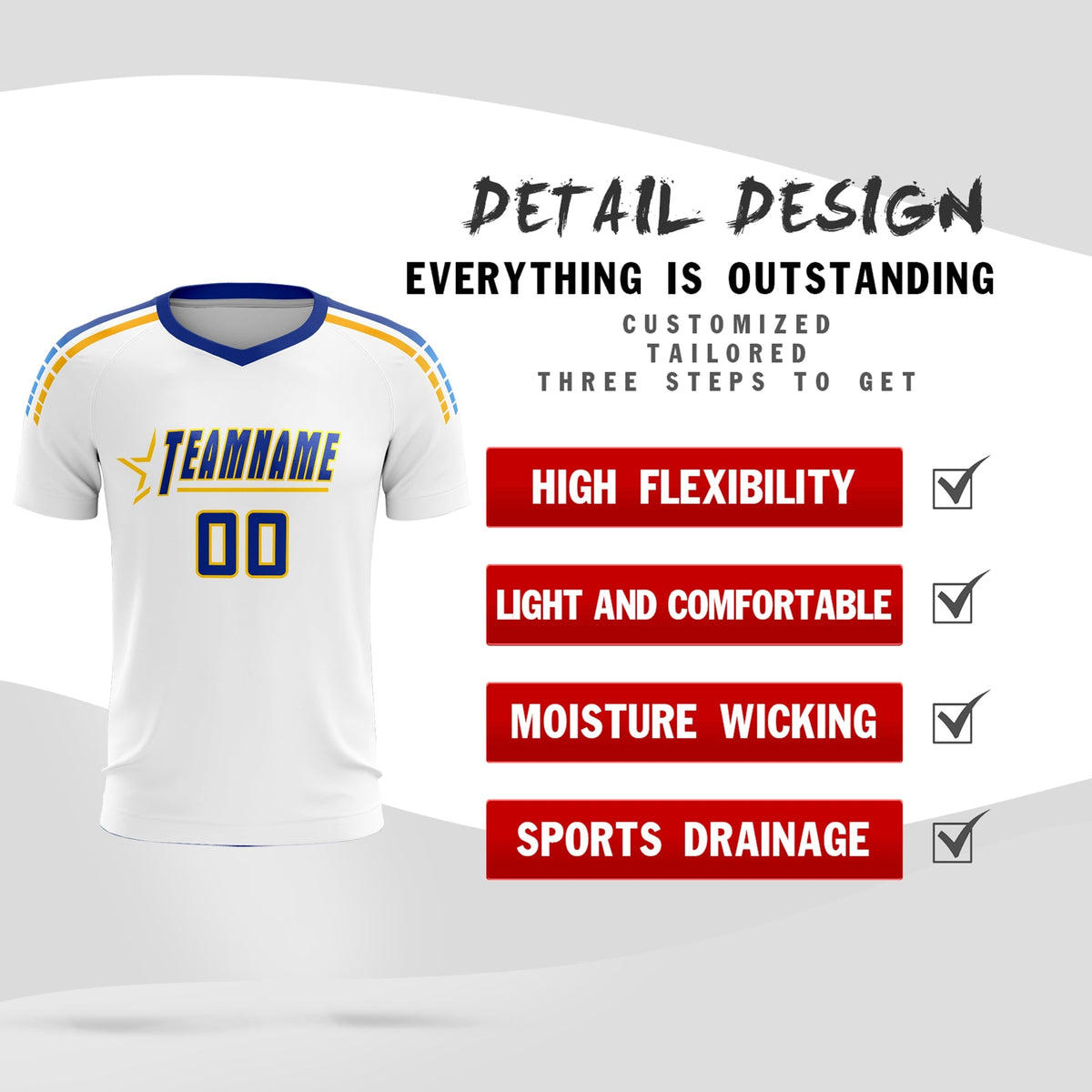 Custom White Raglan Shoulder Striped Soccer Tops/Sets Jersey