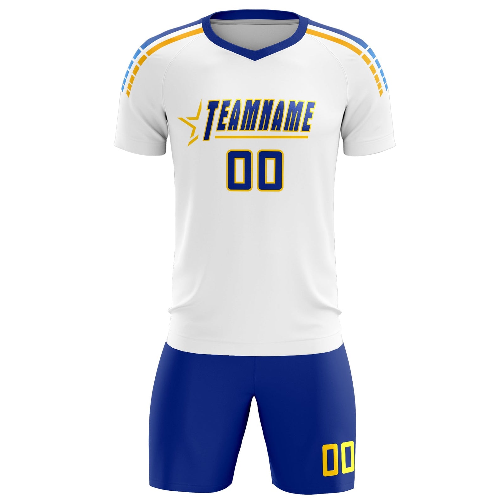 Custom White Raglan Shoulder Striped Soccer Tops/Sets Jersey