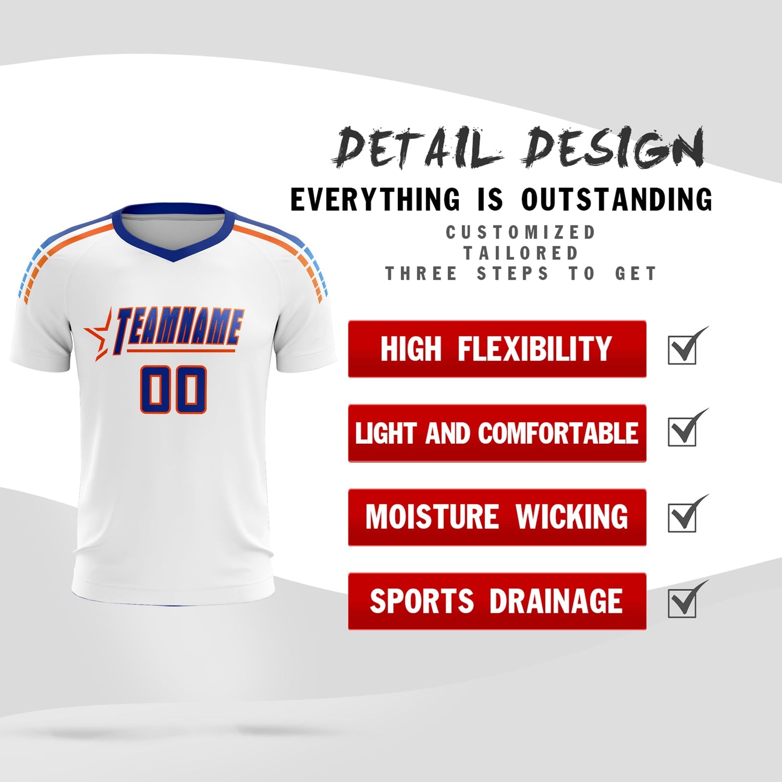 Custom White Raglan Shoulder Striped Soccer Tops/Sets Jersey