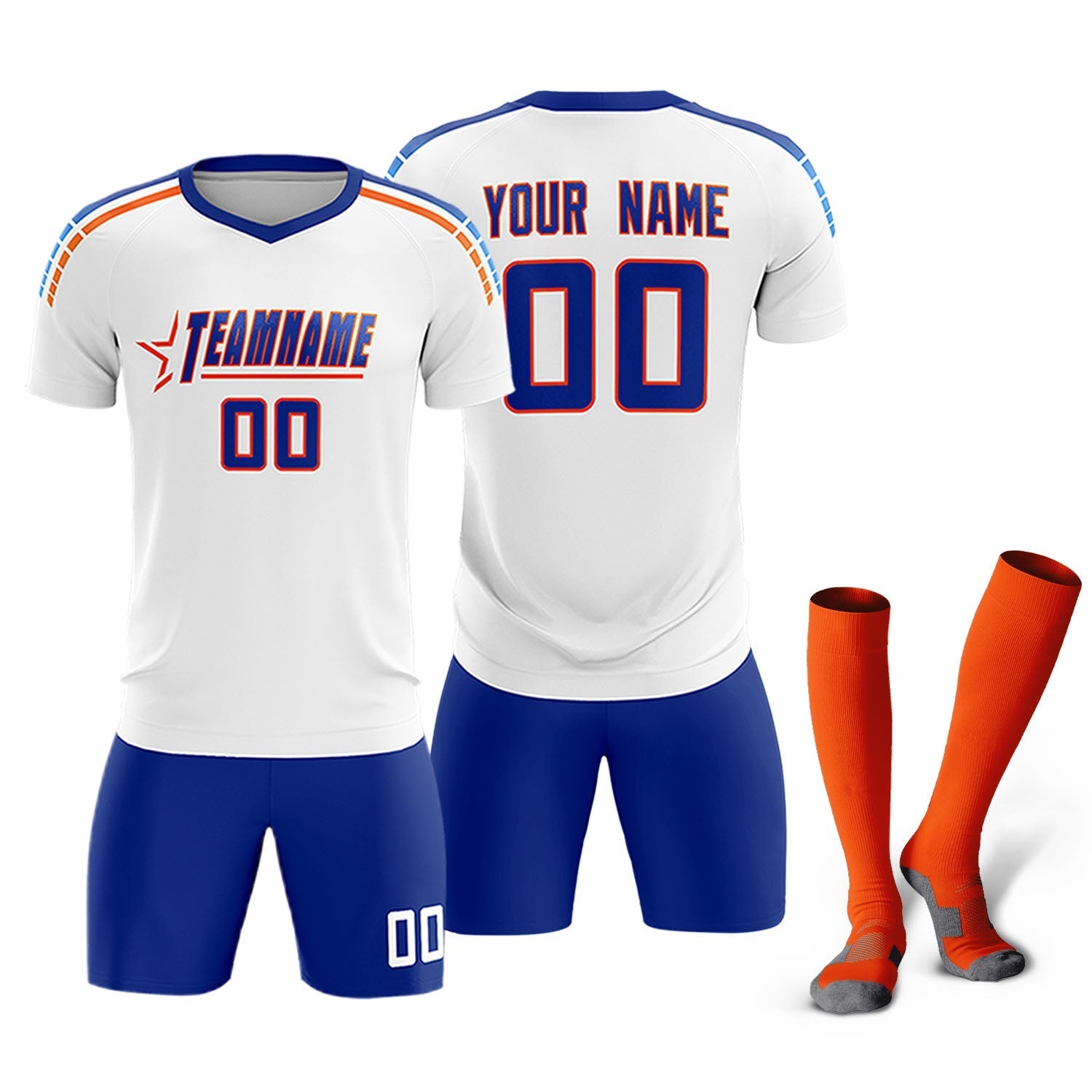 Custom White Raglan Shoulder Striped Soccer Tops/Sets Jersey