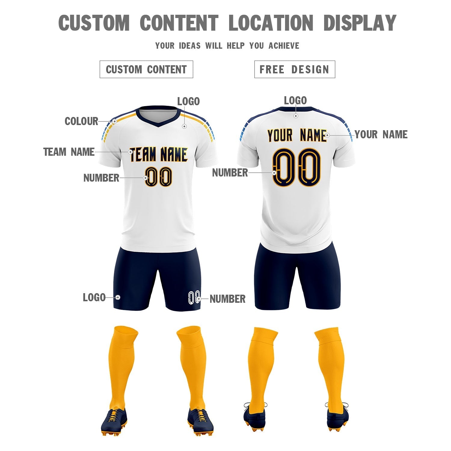 Custom White Raglan Shoulder Striped Soccer Tops/Sets Jersey