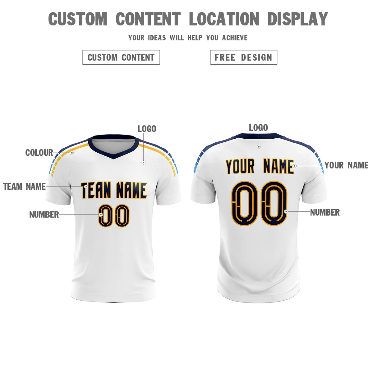 Custom White Raglan Shoulder Striped Soccer Tops/Sets Jersey