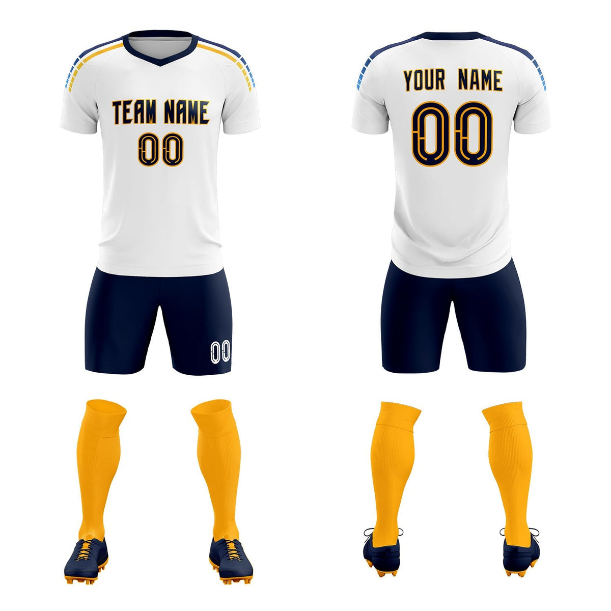 Custom White Raglan Shoulder Striped Soccer Tops/Sets Jersey