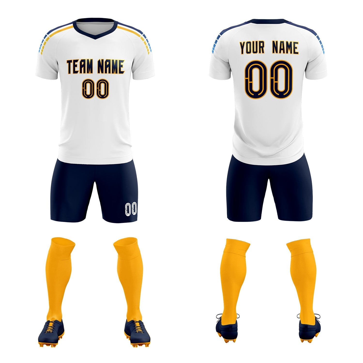 Custom White Raglan Shoulder Striped Soccer Tops/Sets Jersey