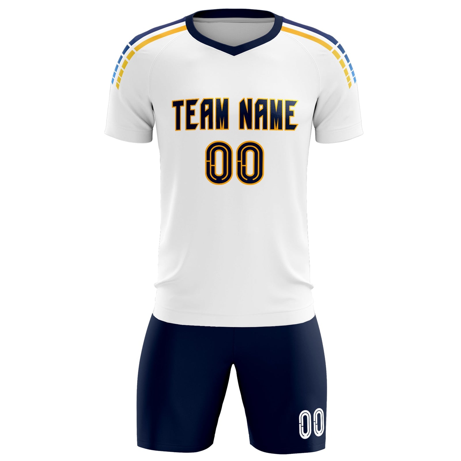 Custom White Raglan Shoulder Striped Soccer Tops/Sets Jersey