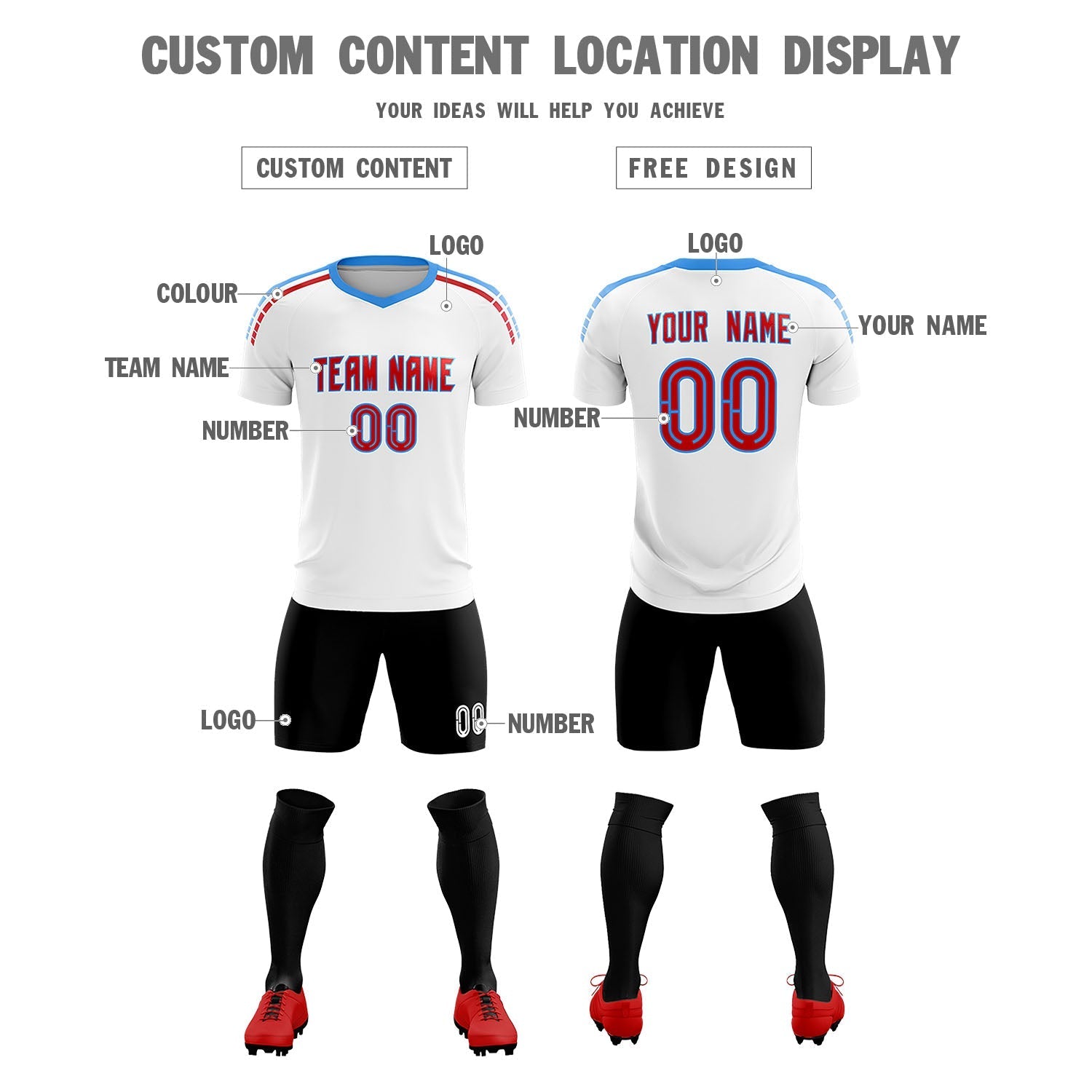 Custom White Raglan Shoulder Striped Soccer Tops/Sets Jersey