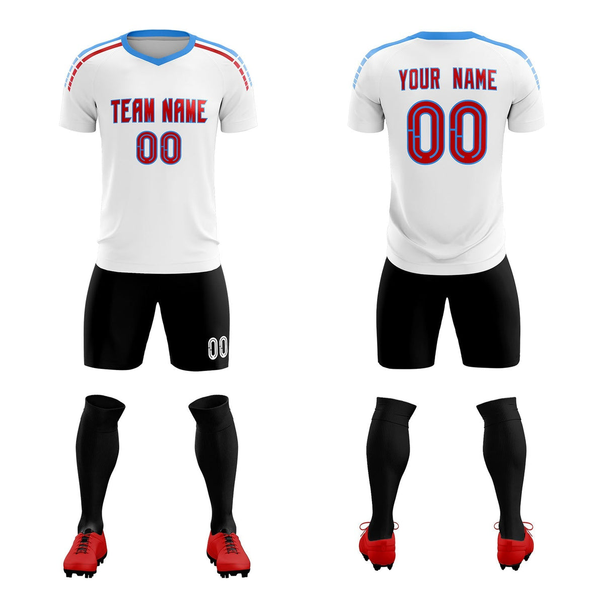 Custom White Raglan Shoulder Striped Soccer Tops/Sets Jersey