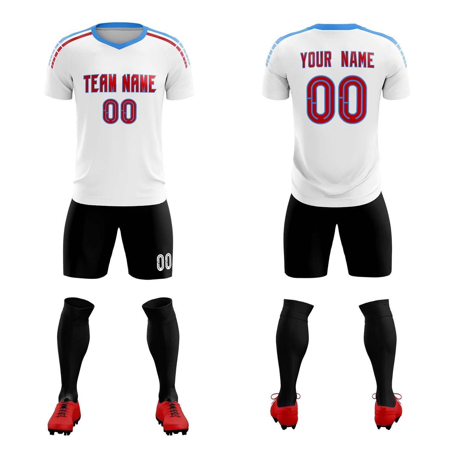 Custom White Raglan Shoulder Striped Soccer Tops/Sets Jersey