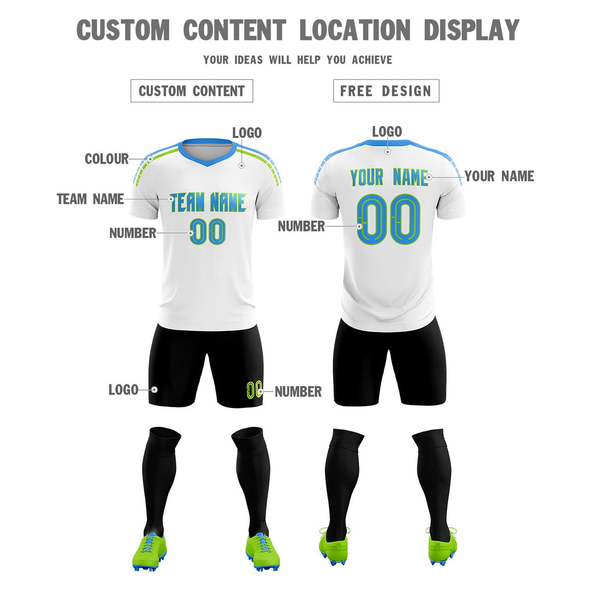 Custom White Raglan Shoulder Striped Soccer Tops/Sets Jersey