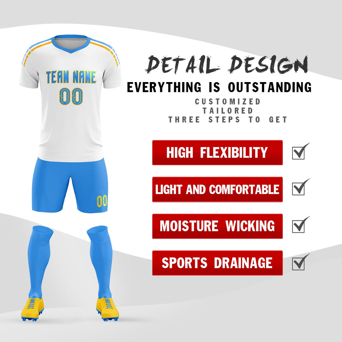 Custom White Raglan Shoulder Striped Soccer Tops/Sets Jersey