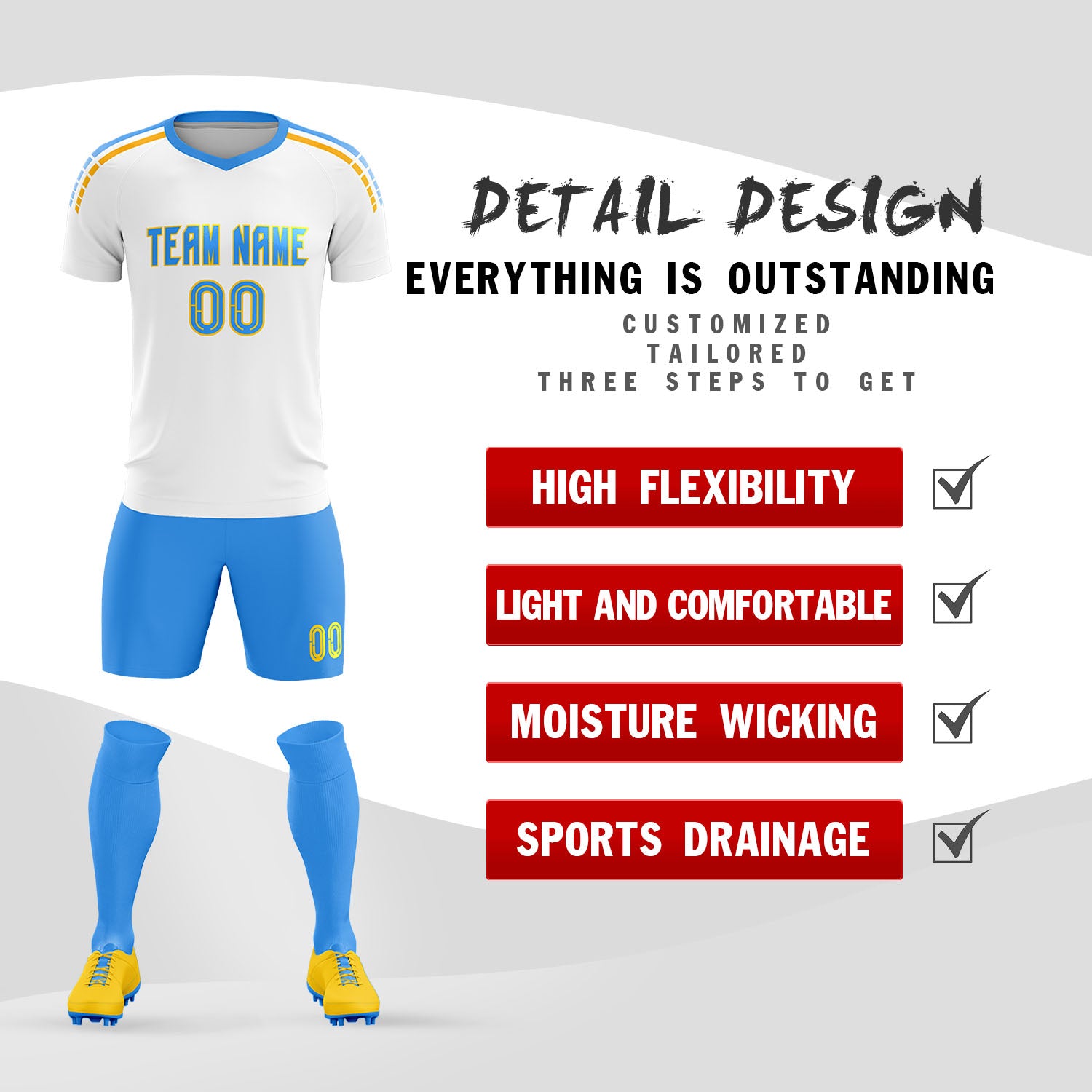 Custom White Raglan Shoulder Striped Soccer Tops/Sets Jersey