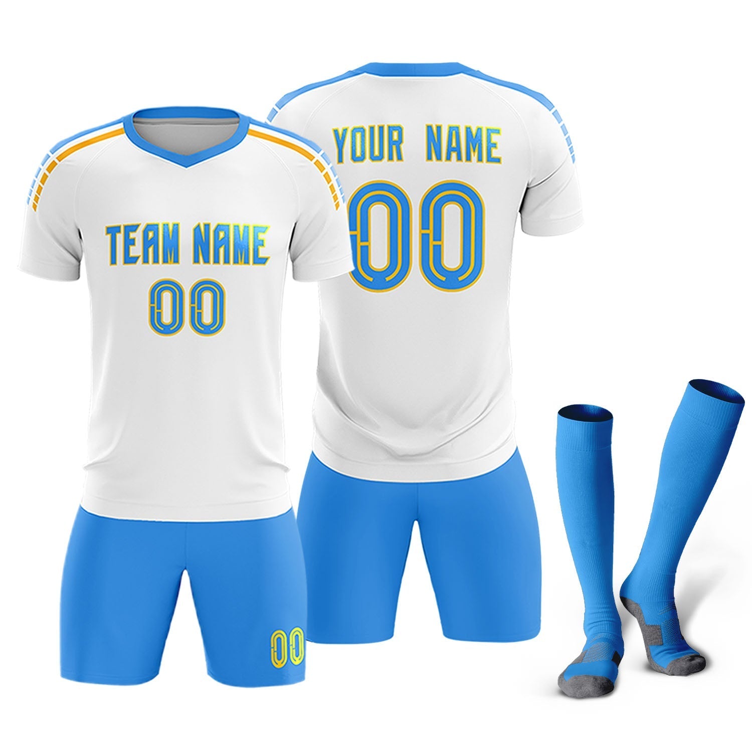 Custom White Raglan Shoulder Striped Soccer Tops/Sets Jersey