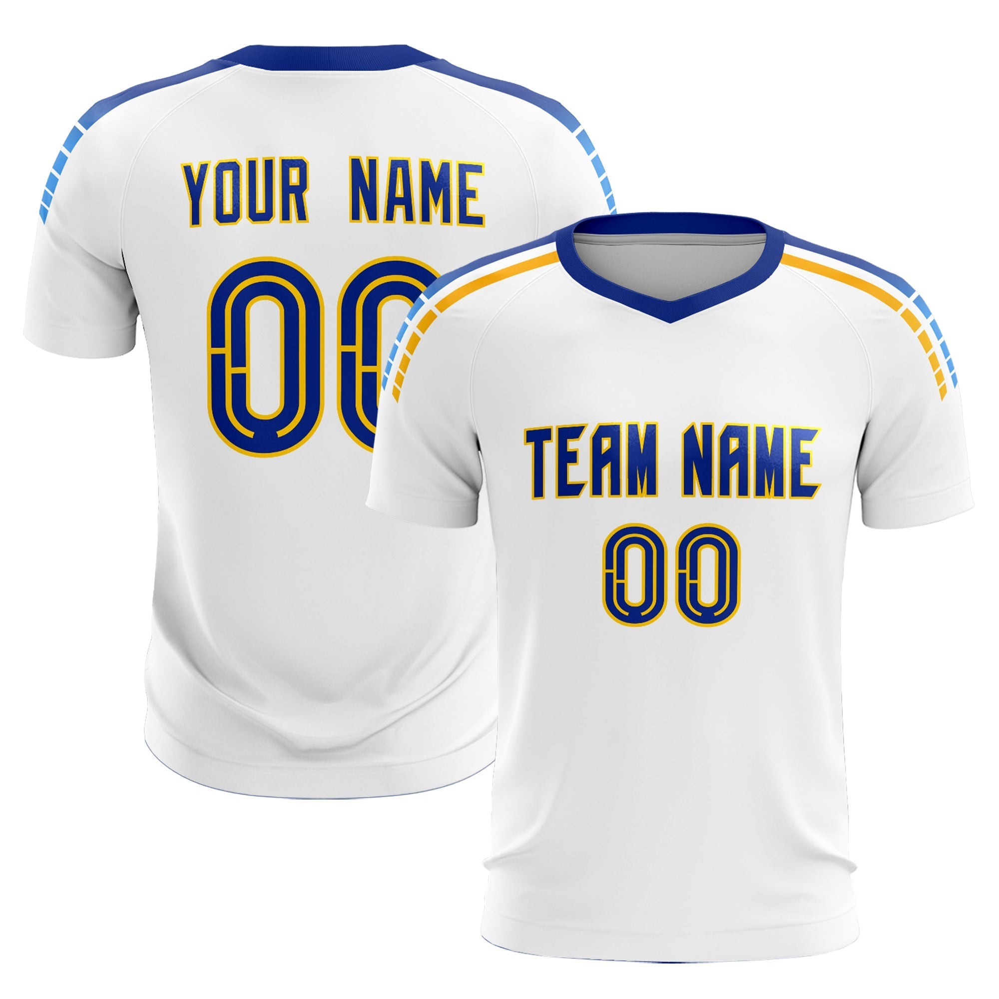 Custom White Raglan Shoulder Striped Soccer Tops/Sets Jersey